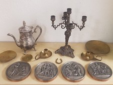 Konvolut  Antik Kerzenleuchter Kaffeekanne Bilder Hufeisen teilw. um 18.00