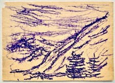 Christian Rohlfs "Berg mit Tannen", Buntstift,  Echtheitszertifikat