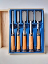 5er Set Stechbeitel mit Holzkiste Zimmermann Werkzeug Japanisch NOMI Sehr sch...