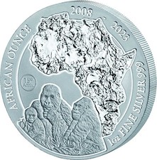 Berggorilla  Ruanda 2023 1 oz Silber African Ounce st Stempelglanz 15 Jahre