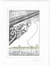 LORENTZ MAY: Exlibris für Poul Petersen, Galionsfigur, Angler