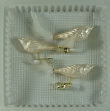 Lauschaer Glas Christbaumschmuck Vögel Feder Eislack champagner mundgeblasen