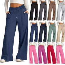 Damen Hoher Taille Weites Bein Freizeithose Sweatpants Jogginghose Baggy Hosen