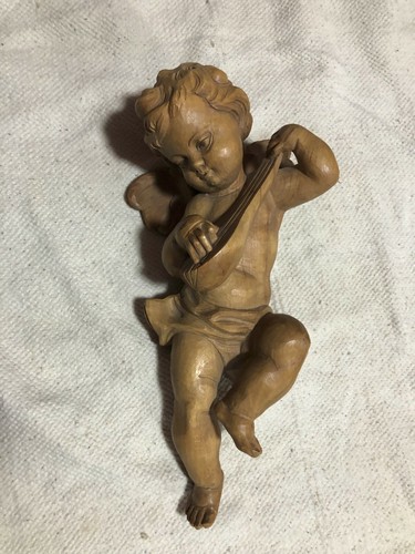 Holzfigur engel mit laute - holzfigur,