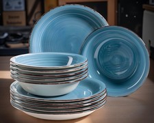 Tafelservice Geschirr 12 tlg Bel Tempo Keramik 6 Pers. dunkelblau