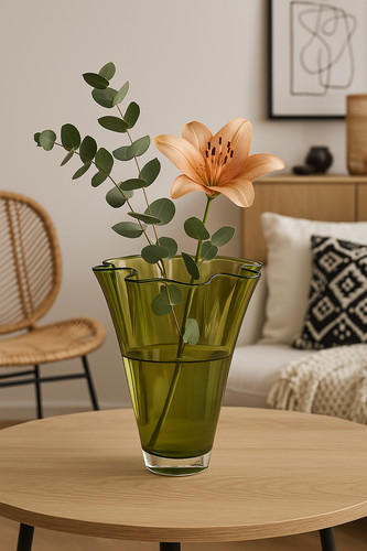Vase glas gewellt grün - vase,