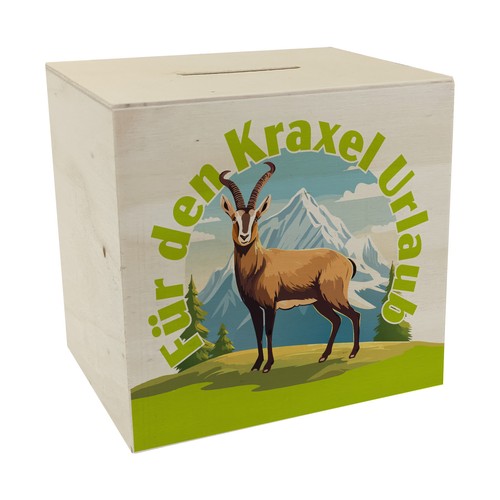 Steinbock spardose aus holz - steinbock,