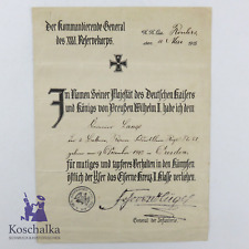 Verleihungsurkunde für Eisernes Kreuz der 2. Klasse aus 1. Weltkrieg (6060EB)