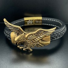 LEDERARMBAND MIT EDELSTAHL & MAGNET GELBVERGOLDET SCHMUCKJAGD
