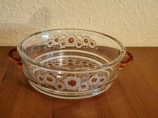 70er-Jahre Walther-Glas Schüssel mit Henkel Blumendekor-Relief Vintage