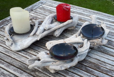 2x Treibholz Kerzen Leuchter Kerzen Halter Ständer  Weihnachts Adventskranz WEIß