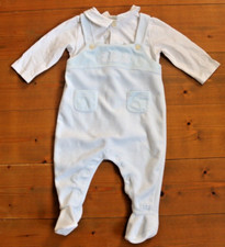 Emile et Rose Strampler Overall Größe 62 für Jungen weiß hellblau Samt festlich