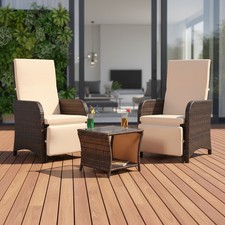 Gartenset 2 Sessel und Tisch Polyrattan Sitzgarnitur Gartenmöbel Lounge Braun