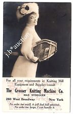 GROSSER KNITTING MACHINE Co NY Strickmaschinen / Tennis * Reklame-Karte um 1910