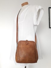 GOLDPFEIL CARACCIOLA Clip Bag Leder Schulter Umhänge Tasche cognac braun Vintage