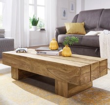 FineBuy Couchtisch Massivholz Akazie 120 cm Block Design Wohnzimmertisch