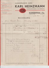 Rechnung 1937 Klingenthal/Sa. Firma Karl Heinzmann Mundharmonikas Chemnitz