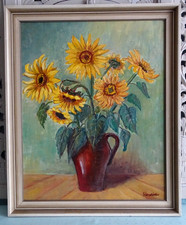 sig. Seidensticker Ölgemälde Ölbild Holzrahmen 64x53 Stillleben mit Sonnenblumen