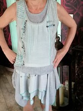 Supersüßes Zipfel Kleid Tunika * Grau Weiß Türkis * Gr. S *Ausgefallen Lagenlook