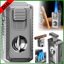 Multifunktions Taschenlampe Feuerzeug mit Cutter, Punch, Halter,Triple Jet Flame