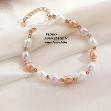 Elegantes Damen Mädchen Perlenarmband Braut Rose Weiß farbig Herz Charm Kette EU