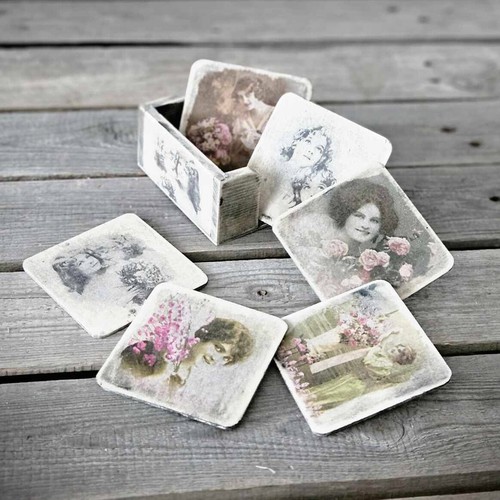 Vintage holzuntersetzer set - vintage,