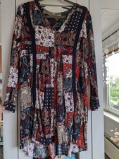 Made In Italy Tunika Kleid Herbst Paisley Hippie Goa Lagenlook Locker Leicht Vis