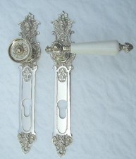 Gründerzeit Haustürbeschlag Nickel glänzend Engel & Teufel #5-1a-NW 