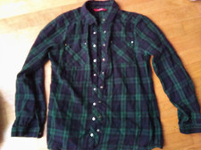 Dunkelblau grün Bluse  Gr. 38 / S karierte Flanellbluse mit Druckknöpfen