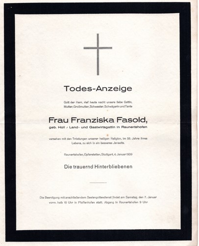 Todesanzeige franziska fasold - franziska,
