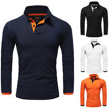 Herren Poloshirt Basic Kontrast Langarm Polohemd Shirt 5201