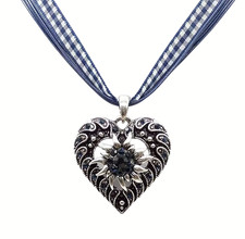 Trachtenkette Blau Weiß Strass Edelweiß Herz Anhänger Modeschmuck