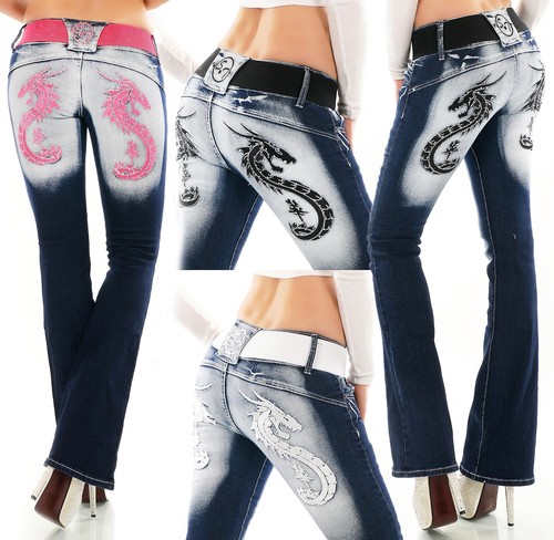 Damen bootcut jeans hose - bootcut,