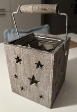 Holz Laterne Mit Sternen Und Glasbehälter Groß 17x14x14cm Shabby Vintage Henkel
