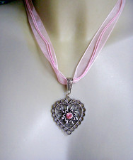 Oktoberfest Trachten-Kette Rosa Strass, Herz Edelweiß Wiesen Wasen Dirndlkette