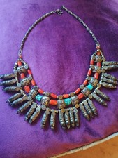 Alte Silberne Halskette Nepal Koralle/ Türkis