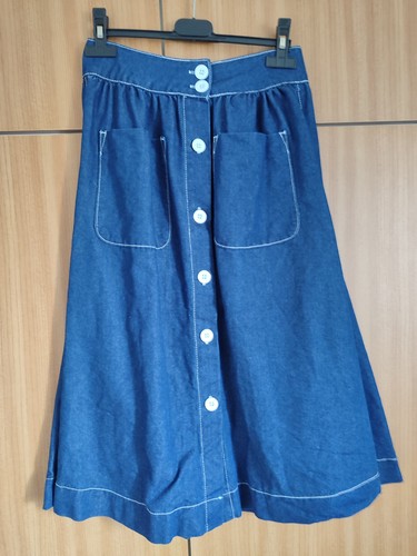 Jeansrock lang blau weiße - jeansrock,, blau,