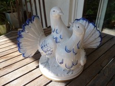 Turteltauben Taubenpaar Lampenfuß Tischlampe Keramik handbemalt 1970er Italien