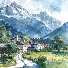 Wandbild Dorf Berge Alpen