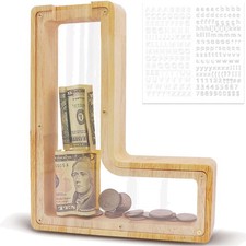 Spardose aus Holz Buchstaben