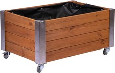 Dobar Hochbeet Rollfi aus Holz mit Rollen Pflanzbeet Blumenbeet Anpflanzen Beet