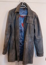 Damen Lederjacke jeansblau, Aviatrix XL, lang