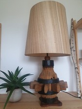 Tischlampe Antik Chic Wagenrad Holz Klassisch Landhausstil Stehlampe  groß Solid