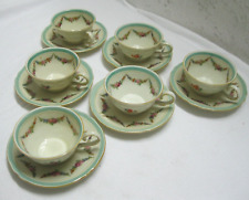 Sehr altes antikes Mokka-Service Schumann Bavaria Blumen mintgrüner Rand 6 Pers.