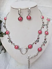 Trachtenschmuck-Set 3-tlg. aus Geweih + Straß-Ranken mit Porzellan-Cabochons