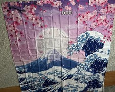 Duschvorhang Japan Fuji Kirschblüten Pink Blau Breite 180cmx180cm Welle Meer