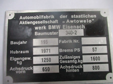 Typenschild Schild Awtowelo BMW EMW 340-2 oldtimer  S68 DDR