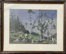 ::KNABE AUF EINEM BAUMSTAMM °JUGENDSTIL ZEICHNUNG PASTELL RAINTAL BEI FÜSSEN !!