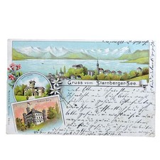 Postkarte AK Starnberg See b. München Lithographie Roseninsel Gelaufen 1907