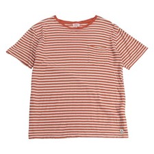 Armor Lux T-Shirt Herren Große L Orange Beige Baumwolle Leinen Bretonische Streifen Tasche